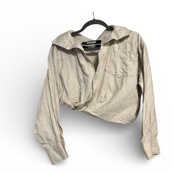 Jacquemus Mejean Cropped Linen Cotton Shirt White Oversized Button Down 34 XS - Picture 5 of 13